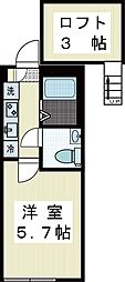 ハルカスB棟 1Kの間取図画像
