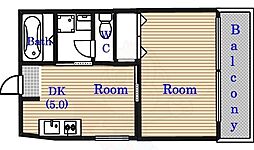 ソレイユ生駒 1Kの間取図画像