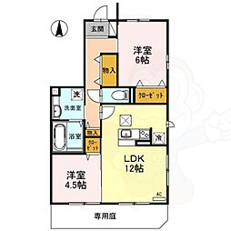 カーサひまわりB 2LDKの間取図画像