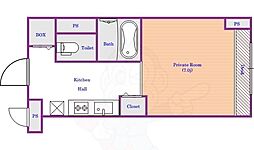 アスカ21大和小泉 1Kの間取図画像