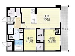 ラヴィーナ大和西大寺 2LDKの間取図画像