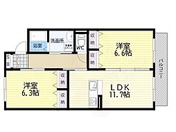 コモド・ルオーゴ 2LDKの間取図画像