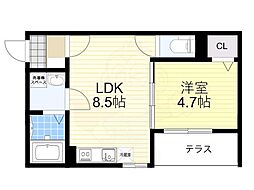 badgenaraekimae 1LDKの間取図画像