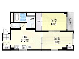 エミエール山田川 2DKの間取図画像