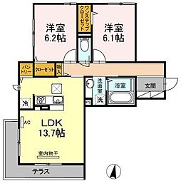 ブランノワール多摩 2LDKの間取図画像