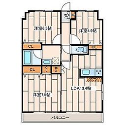 シャンティ等々力 3LDKの間取図画像