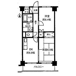 第3井上ビルコテ・ド・リベール 2DKの間取図画像
