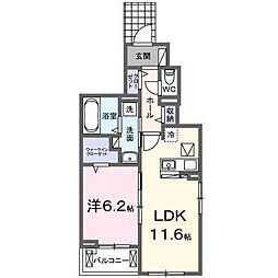 シャンティ長沢 1LDKの間取図画像