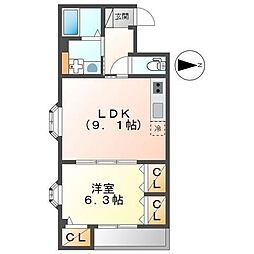 シエルブルー 1LDKの間取図画像