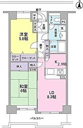 プレジールさぎぬま 2LDKの間取図画像