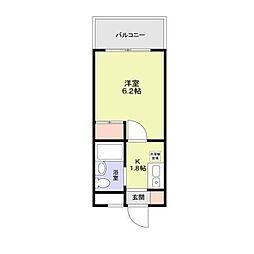 グリム武蔵新城 1Kの間取図画像