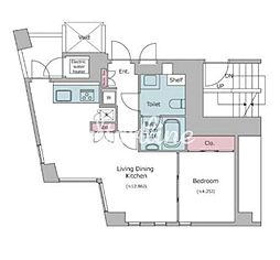 レジディアタワー乃木坂 6階1LDKの間取り