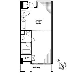 キャビンアリーナ赤坂 7階ワンルームの間取り