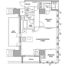 ザ・パークハビオ麻布十番 2LDKの間取図画像