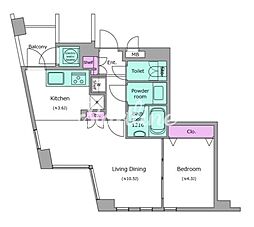 レジディアタワー乃木坂 1LDKの間取図画像