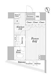 コートヒルズ広尾南 1Kの間取図画像