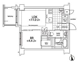 カスタリア麻布十番 1LDKの間取図画像