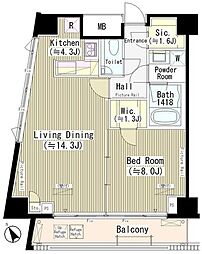 六本木エムケイアートレジデンス 1LDKの間取図画像