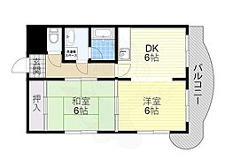 ニューハイツ岡山手 2DKの間取図画像