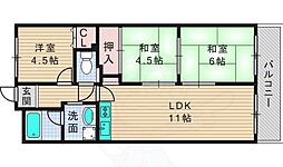 サンヴィレッジ枚方D棟 3LDKの間取図画像