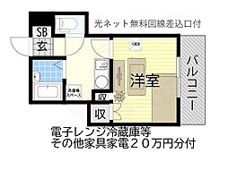 グリーンルーフ京阪 1Kの間取図画像
