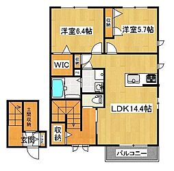 カーザボニータA棟 2LDKの間取図画像