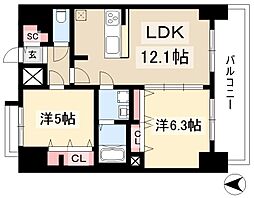 プレサンスTHE新栄 2LDKの間取図画像