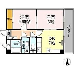 ロイメント名駅 3階2DKの間取り