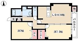 INTERCITY城西 2LDKの間取図画像