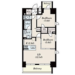 S-RESIDENCE六番町 2LDKの間取図画像