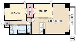 オルソパール伝馬 2LDKの間取図画像