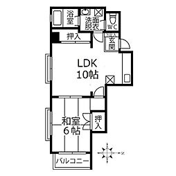 オクダビル 1LDKの間取図画像
