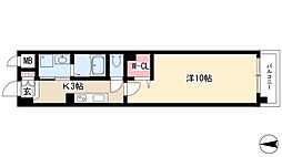 シャルマン 1Kの間取図画像
