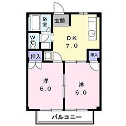 グリーンハイム1 2DKの間取図画像