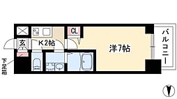 オーキッドレジデンス鶴舞 1Kの間取図画像