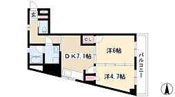 ハニーハイツ渡辺2 2DKの間取図画像
