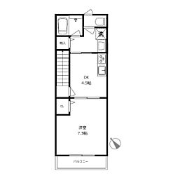 Ｌｕｃｅｎｔ・K 2階1DKの間取り
