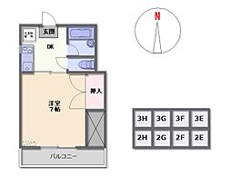 パルシャインα 1Kの間取図画像
