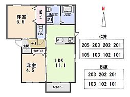 ヴィラ・プロスパーC 2LDKの間取図画像