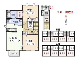 エステートニイクラB 2LDKの間取図画像