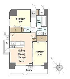 LUANA K TOWER 2LDKの間取図画像