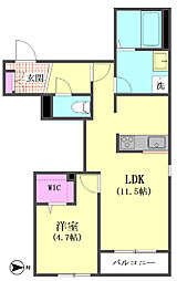 メゾングレーシャス 1LDKの間取図画像