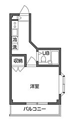 メタルスクエアカスヤ 1Kの間取図画像