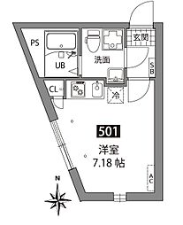 アザレア板橋(旧(仮称)板橋1丁目PJ共同住宅) ワンルームの間取図画像