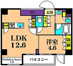 プラウドフラット品川大井町 1LDKの間取図画像