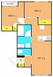 仮称)デュエル南馬込 2LDKの間取図画像