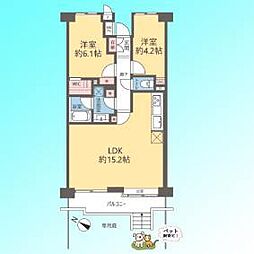 浦和パーク・ファミリアA棟 2LDKの間取図画像
