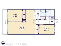 ハイラーク浦和 2LDKの間取図画像