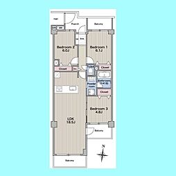 コスモ浦和常盤 3LDKの間取図画像