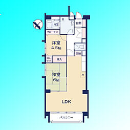 岸町マンション 2LDKの間取図画像